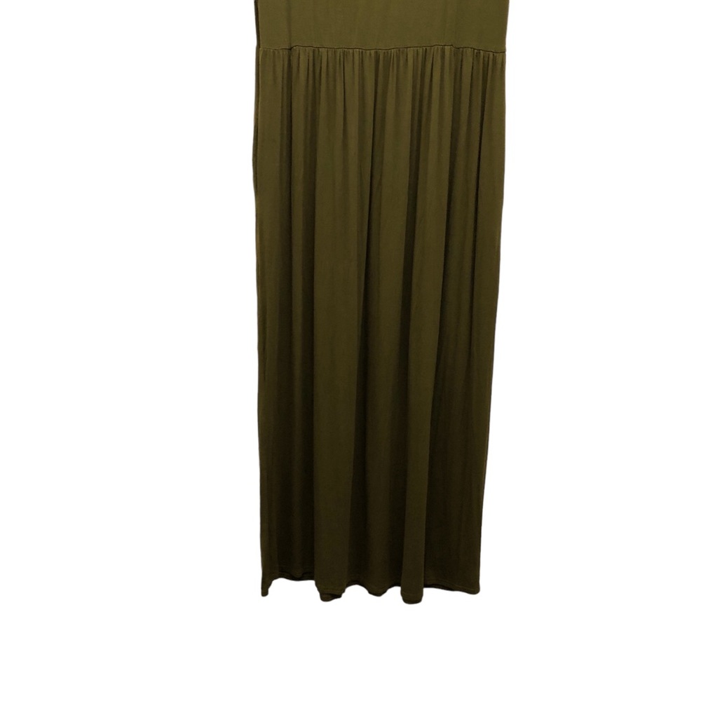 Maxi Dress Cap Sleeve Crew Neck with Elastic Waistline W Size 2XL Moss Green - Picture 3 of 11